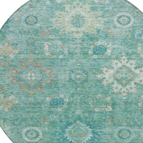 HomeRoots 8' Teal Blue Copper Floral Medallion Rug - Stylish, Washable Indoor/Outdoor Area Rug for Any Space 626154