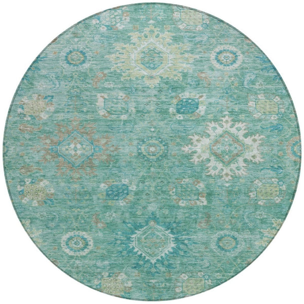 HomeRoots 8' Teal Blue Copper Floral Medallion Rug - Stylish, Washable Indoor/Outdoor Area Rug for Any Space 626154