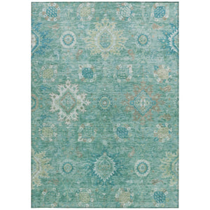 HomeRoots 8' X 10' Teal Blue Copper Floral Medallion Rug - Washable Indoor/Outdoor, Durable & Stylish Decor 626155