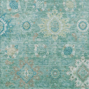HomeRoots 8' X 10' Teal Blue Copper Floral Medallion Rug - Washable Indoor/Outdoor, Durable & Stylish Decor 626155