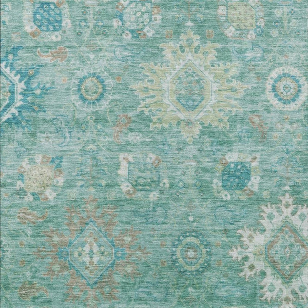 HomeRoots 8' X 10' Teal Blue Copper Floral Medallion Rug - Washable Indoor/Outdoor, Durable & Stylish Decor 626155