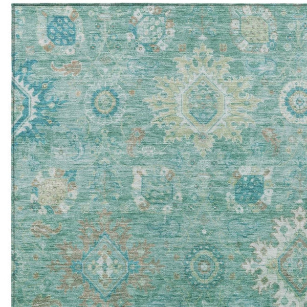 HomeRoots 9' X 12' Vibrant Teal Blue Floral Medallion Area Rug – Washable, Durable for Indoor & Outdoor Use! 626156