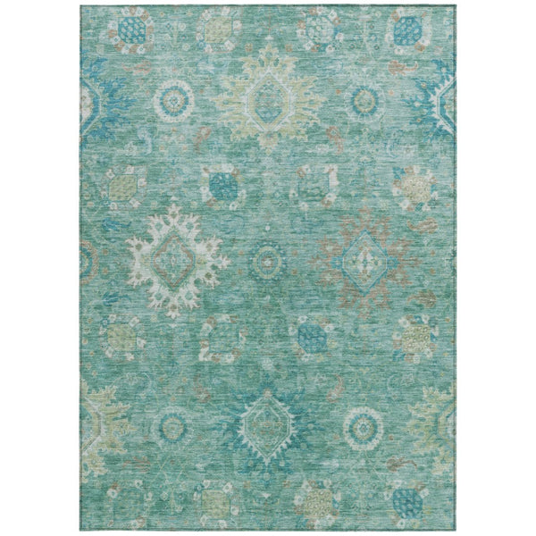 HomeRoots 10' X 14' Vibrant Teal Blue Floral Medallion Area Rug – Durable, Washable, Perfect for Indoor & Outdoor Use! 626157