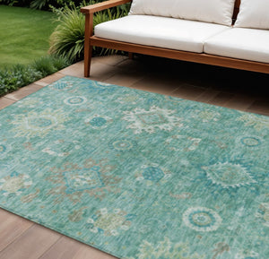 HomeRoots 10' X 14' Vibrant Teal Blue Floral Medallion Area Rug – Durable, Washable, Perfect for Indoor & Outdoor Use! 626157