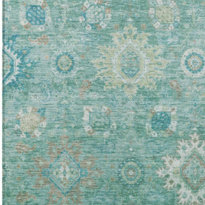 HomeRoots 10' X 14' Vibrant Teal Blue Floral Medallion Area Rug – Durable, Washable, Perfect for Indoor & Outdoor Use! 626157