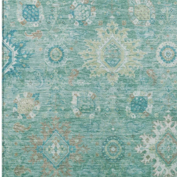 HomeRoots 10' X 14' Vibrant Teal Blue Floral Medallion Area Rug – Durable, Washable, Perfect for Indoor & Outdoor Use! 626157