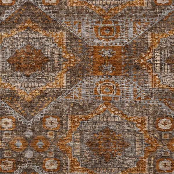 HomeRoots 5' Moroccan-Inspired Area Rug in Copper Brown & Gray - Washable, Durable for Indoor & Outdoor Use 626165