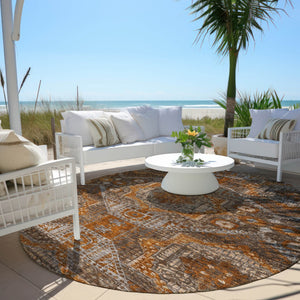 HomeRoots 8' Moroccan Round Rug in Copper Brown & Gray - Washable, Stain-Resistant for Indoor/Outdoor Spaces 626166