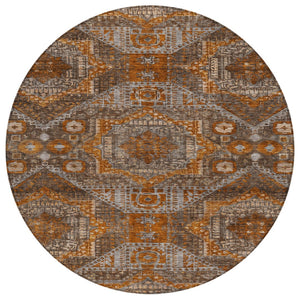 HomeRoots 8' Moroccan Round Rug in Copper Brown & Gray - Washable, Stain-Resistant for Indoor/Outdoor Spaces 626166