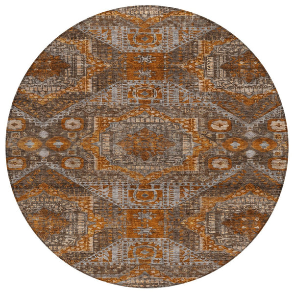 HomeRoots 8' Moroccan Round Rug in Copper Brown & Gray - Washable, Stain-Resistant for Indoor/Outdoor Spaces 626166