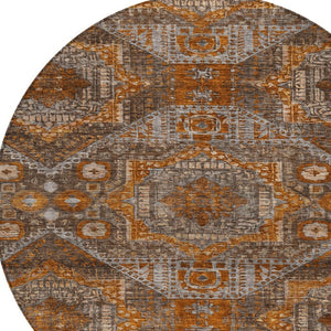 HomeRoots 8' Moroccan Round Rug in Copper Brown & Gray - Washable, Stain-Resistant for Indoor/Outdoor Spaces 626166