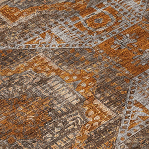HomeRoots 8' Moroccan Round Rug in Copper Brown & Gray - Washable, Stain-Resistant for Indoor/Outdoor Spaces 626166