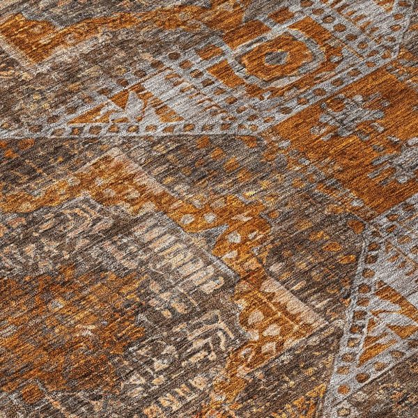 HomeRoots 8' Moroccan Round Rug in Copper Brown & Gray - Washable, Stain-Resistant for Indoor/Outdoor Spaces 626166