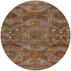 HomeRoots 8' Moroccan Round Rug in Copper Brown & Gray - Washable, Stain-Resistant for Indoor/Outdoor Spaces 626166