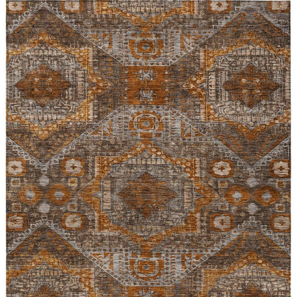 HomeRoots 8' X 10' Moroccan-Inspired Copper Brown and Gray Washable Area Rug for Indoor & Outdoor Use 626167