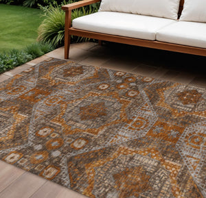 HomeRoots 10' Moroccan-Inspired Washable Area Rug in Copper Brown & Gray for Indoor & Outdoor Use 626169