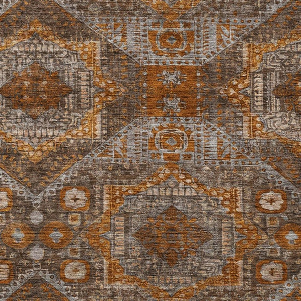 HomeRoots 10' Moroccan-Inspired Washable Area Rug in Copper Brown & Gray for Indoor & Outdoor Use 626169