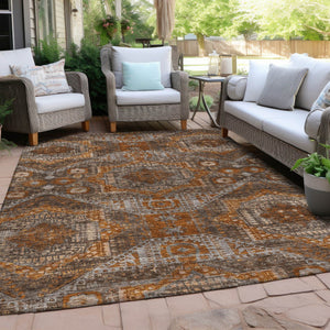 HomeRoots 10' Moroccan-Inspired Washable Area Rug in Copper Brown & Gray for Indoor & Outdoor Use 626169