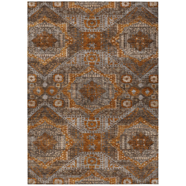 HomeRoots 10' Moroccan-Inspired Washable Area Rug in Copper Brown & Gray for Indoor & Outdoor Use 626169