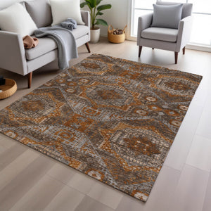 HomeRoots 10' Moroccan-Inspired Washable Area Rug in Copper Brown & Gray for Indoor & Outdoor Use 626169