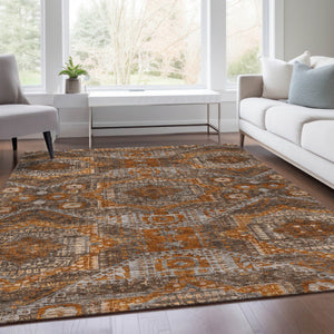 HomeRoots 10' Moroccan-Inspired Washable Area Rug in Copper Brown & Gray for Indoor & Outdoor Use 626169