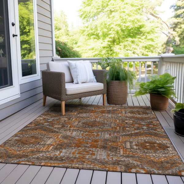 HomeRoots 10' Moroccan-Inspired Washable Area Rug in Copper Brown & Gray for Indoor & Outdoor Use 626169