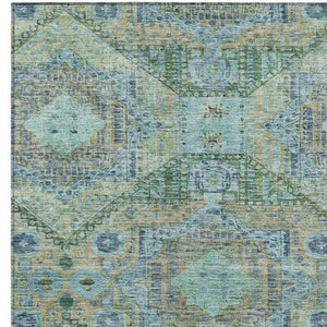 HomeRoots 5' X 8' Moroccan Area Rug - Green & Pale Aqua, Washable, Stylish, Durable for Indoor/Outdoor Use 626171