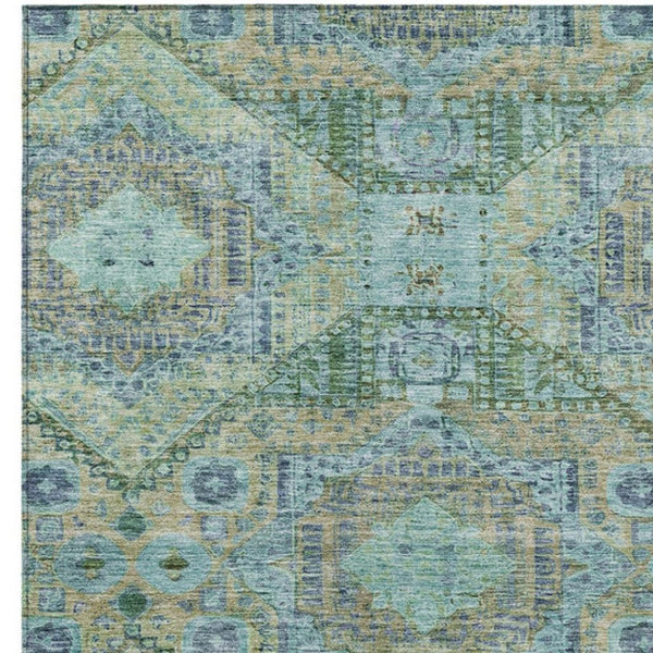 HomeRoots 5' X 8' Moroccan Area Rug - Green & Pale Aqua, Washable, Stylish, Durable for Indoor/Outdoor Use 626171