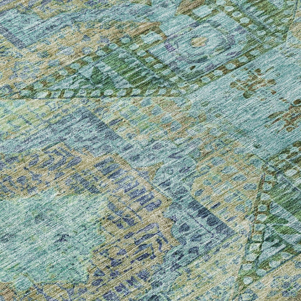 HomeRoots 8' Green and Pale Aqua Round Moroccan Area Rug - Durable, Washable, Chic Design for Indoor/Outdoor Use 626172
