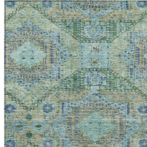 HomeRoots 9' X 12' Moroccan Washable Area Rug in Green & Pale Aqua – Stylish, Stain-Resistant for Indoor/Outdoor Use 626174