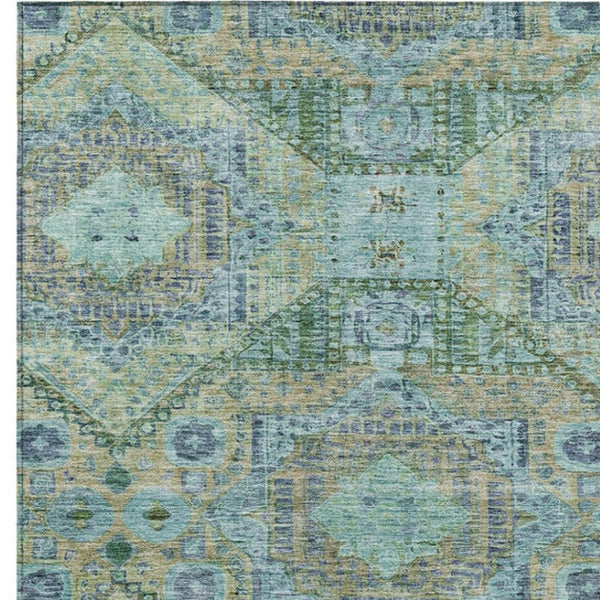 HomeRoots 9' X 12' Moroccan Washable Area Rug in Green & Pale Aqua – Stylish, Stain-Resistant for Indoor/Outdoor Use 626174