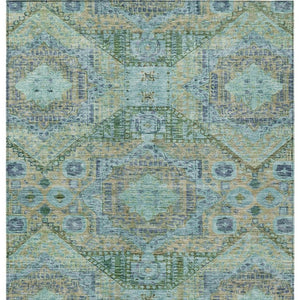 HomeRoots 9' X 12' Moroccan Washable Area Rug in Green & Pale Aqua – Stylish, Stain-Resistant for Indoor/Outdoor Use 626174