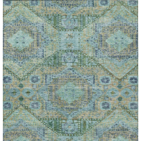 HomeRoots 9' X 12' Moroccan Washable Area Rug in Green & Pale Aqua – Stylish, Stain-Resistant for Indoor/Outdoor Use 626174