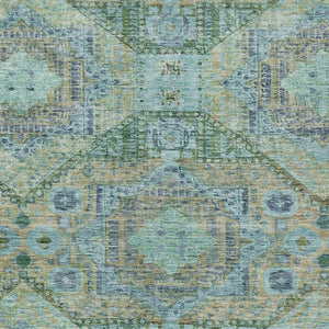 HomeRoots 10' X 14' Moroccan-Inspired Washable Area Rug in Green and Aqua – Perfect for Indoor & Outdoor Spaces! 626175