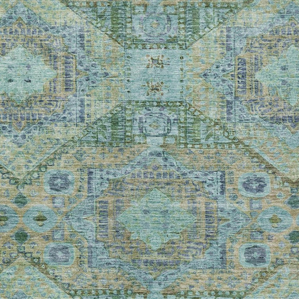 HomeRoots 10' X 14' Moroccan-Inspired Washable Area Rug in Green and Aqua – Perfect for Indoor & Outdoor Spaces! 626175