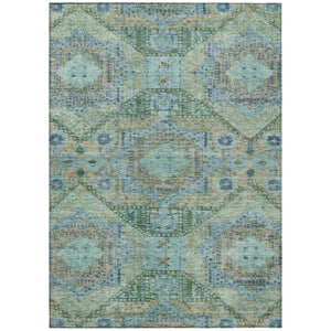 HomeRoots 10' X 14' Moroccan-Inspired Washable Area Rug in Green and Aqua – Perfect for Indoor & Outdoor Spaces! 626175