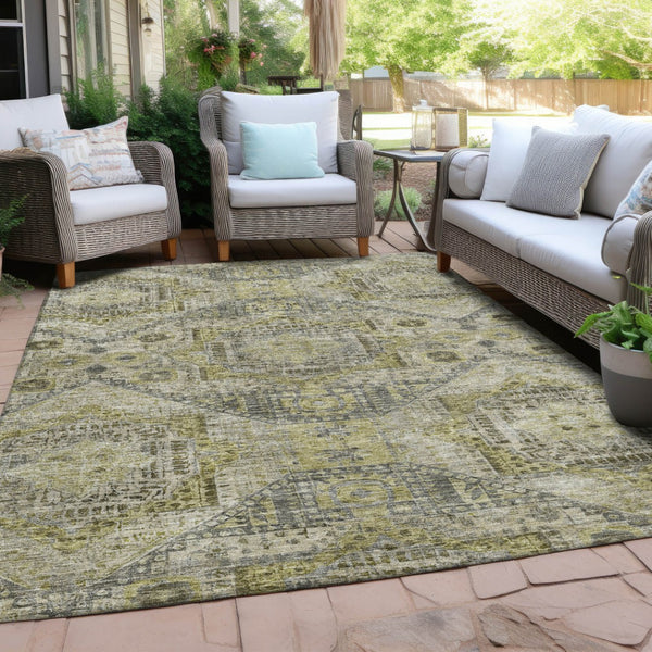 HomeRoots 5' X 8' Khaki and Gray Moroccan Area Rug - Stylish, Washable, Durable for Indoor & Outdoor Spaces 626177