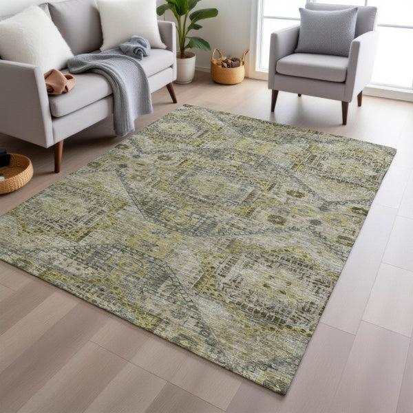 HomeRoots 5' X 8' Khaki and Gray Moroccan Area Rug - Stylish, Washable, Durable for Indoor & Outdoor Spaces 626177
