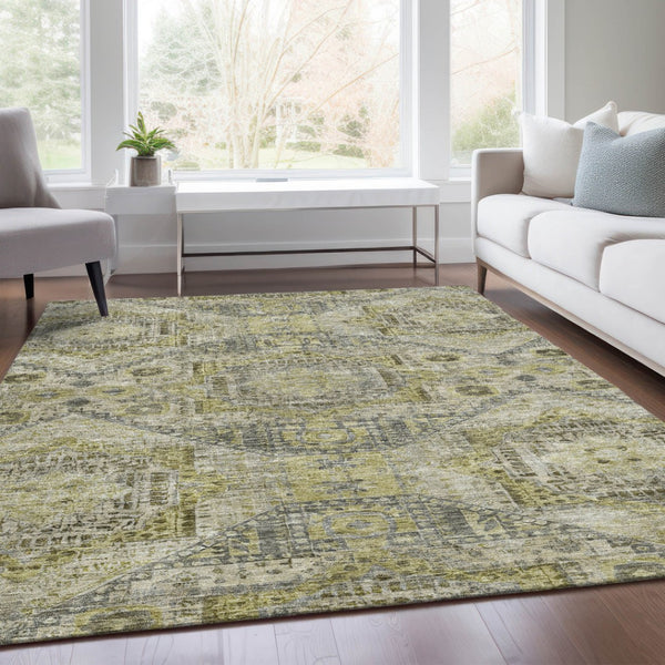 HomeRoots 5' X 8' Khaki and Gray Moroccan Area Rug - Stylish, Washable, Durable for Indoor & Outdoor Spaces 626177