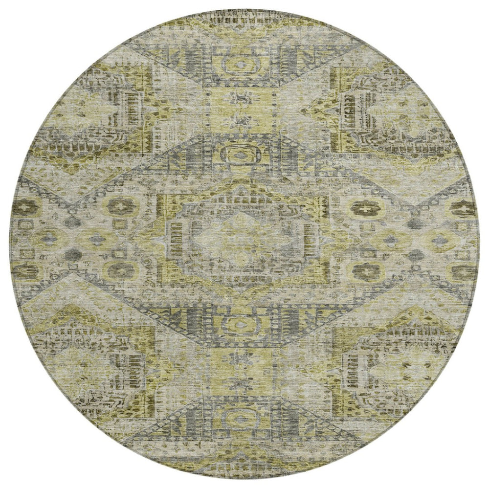 HomeRoots 8' Khaki and Gray Round Moroccan Rug - Stylish, Washable Indoor-Outdoor Area Rug for Any Space 626178