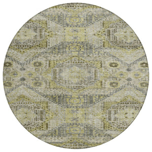 HomeRoots 8' Khaki and Gray Round Moroccan Rug - Stylish, Washable Indoor-Outdoor Area Rug for Any Space 626178
