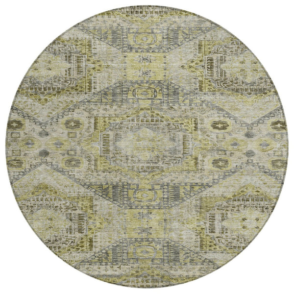 HomeRoots 8' Khaki and Gray Round Moroccan Rug - Stylish, Washable Indoor-Outdoor Area Rug for Any Space 626178