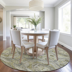HomeRoots 8' Khaki and Gray Round Moroccan Rug - Stylish, Washable Indoor-Outdoor Area Rug for Any Space 626178