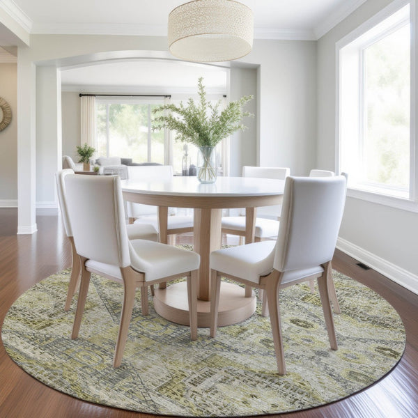 HomeRoots 8' Khaki and Gray Round Moroccan Rug - Stylish, Washable Indoor-Outdoor Area Rug for Any Space 626178