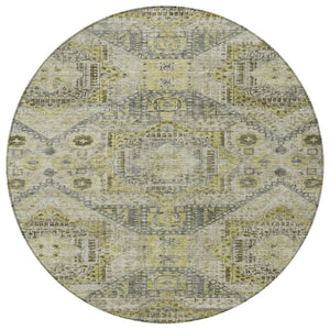 HomeRoots 8' Khaki and Gray Round Moroccan Rug - Stylish, Washable Indoor-Outdoor Area Rug for Any Space 626178
