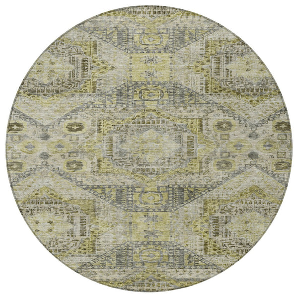 HomeRoots 8' Khaki and Gray Round Moroccan Rug - Stylish, Washable Indoor-Outdoor Area Rug for Any Space 626178