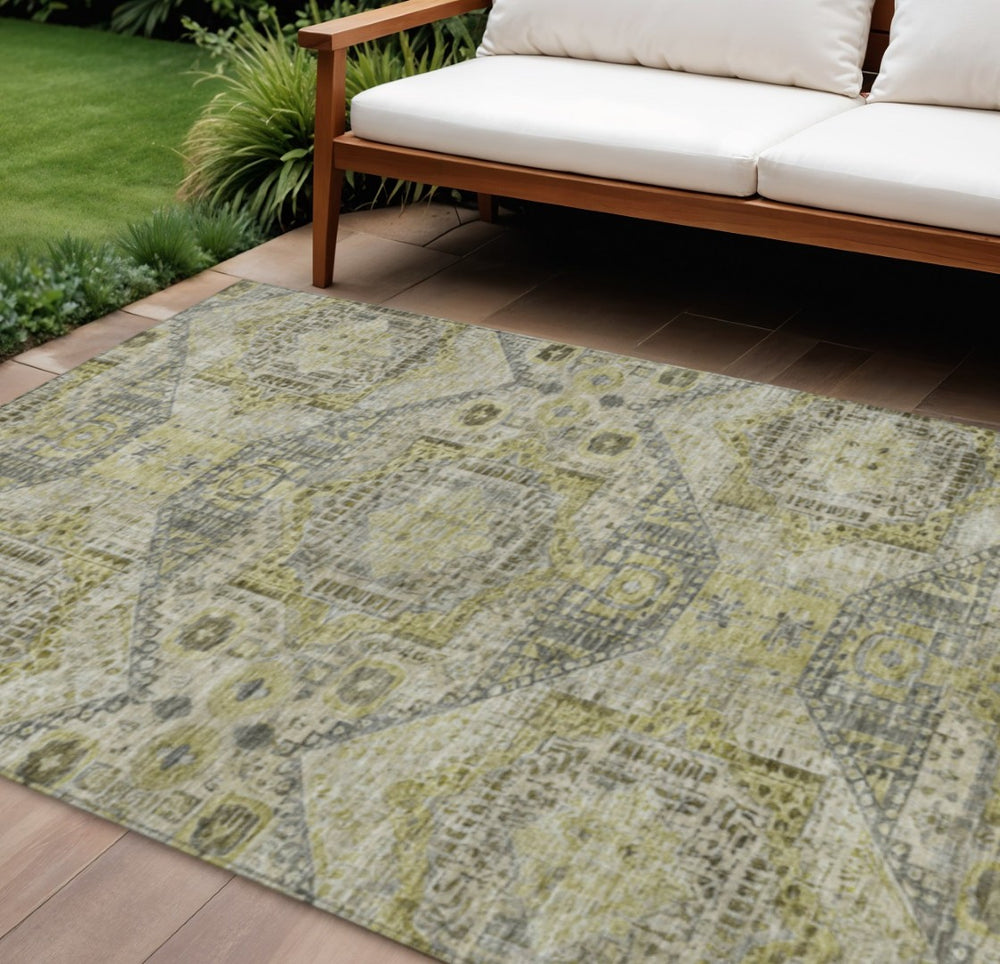 HomeRoots 8' X 10' Khaki and Gray Moroccan Washable Area Rug - Stylish, Durable, Indoor/Outdoor Décor Choice! 626179