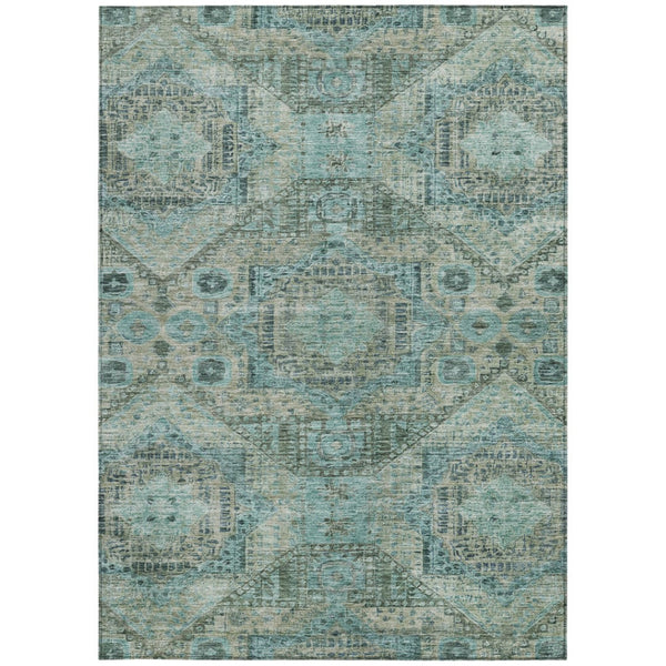 HomeRoots 5' X 8' Sage and Teal Blue Moroccan Area Rug – Durable, Washable, Stylish for Indoor & Outdoor Use 626183