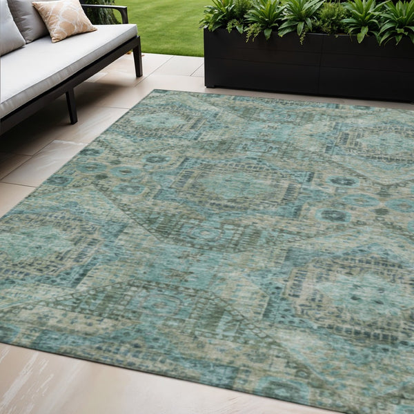 HomeRoots 5' X 8' Sage and Teal Blue Moroccan Area Rug – Durable, Washable, Stylish for Indoor & Outdoor Use 626183