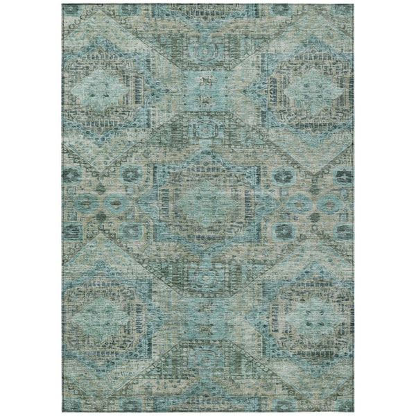 HomeRoots 5' X 8' Sage and Teal Blue Moroccan Area Rug – Durable, Washable, Stylish for Indoor & Outdoor Use 626183